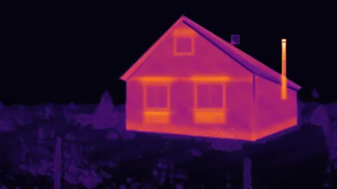 Termogram fasády domu, stav: částečně.